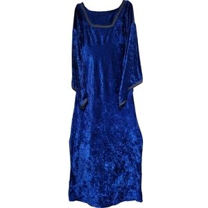 Gorgeous Medieval Costume Dress Crushed Velvet Royal Blue Hanging Sleeves Medium